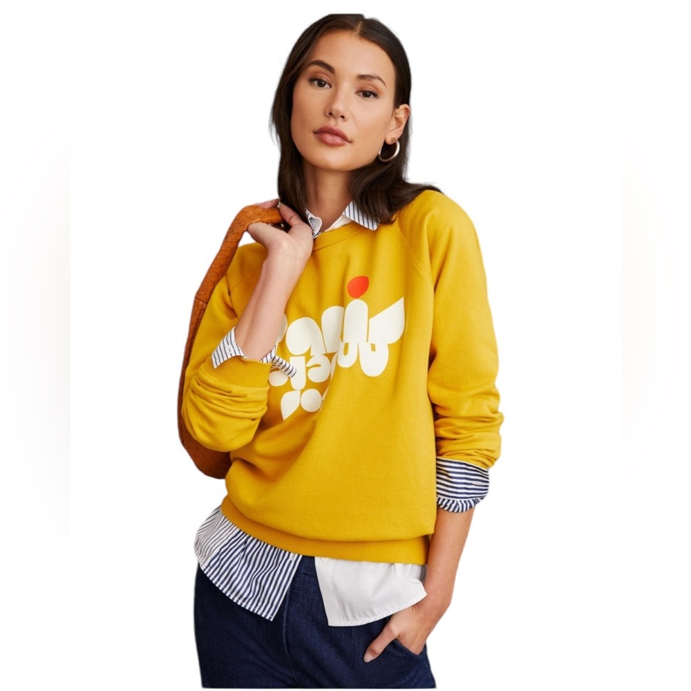 Clare V Anthropologie Paris Los Angeles marigold crewneck size small